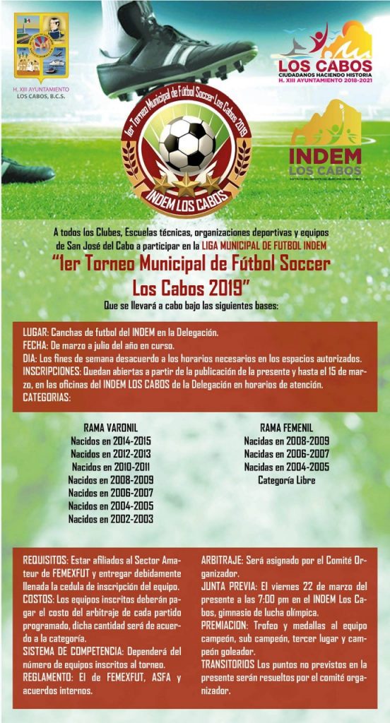 Se realizará el Primer Torneo Municipal de Fútbol Soccer en Los Cabos